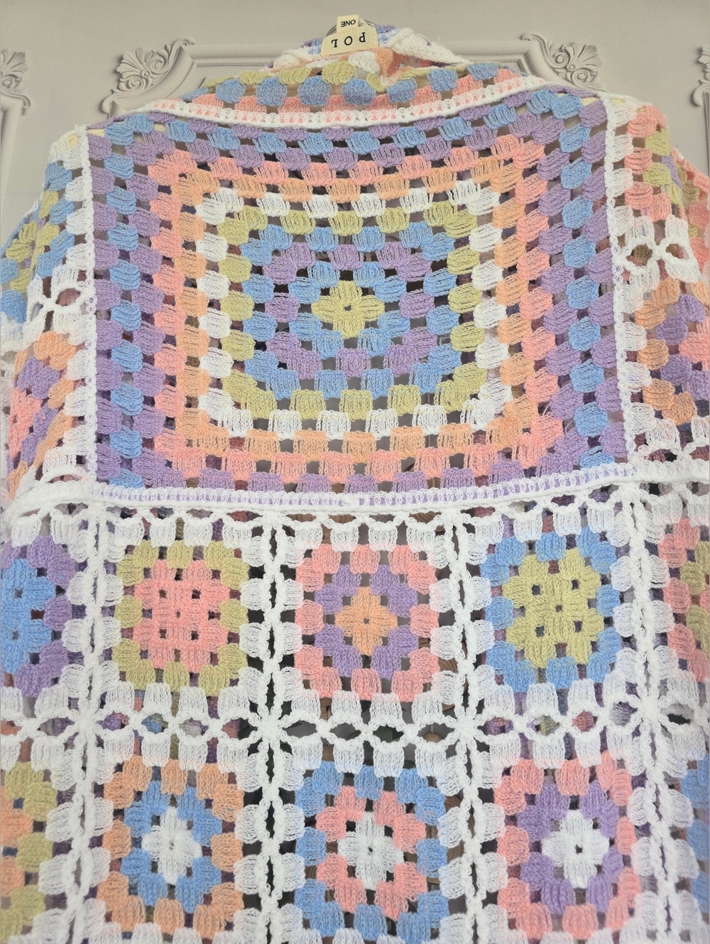 POL Pastel Crochet Granny Square Duster Kimono Cardigan OSFA - Picture 8 of 17